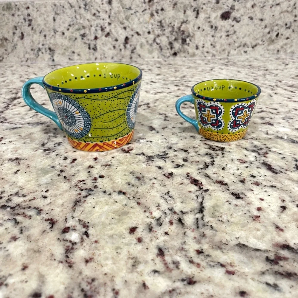 Anthropologie Austin Flora Boho Ceramic Measuring Cups Replacement 1 & 1/3 Cups
